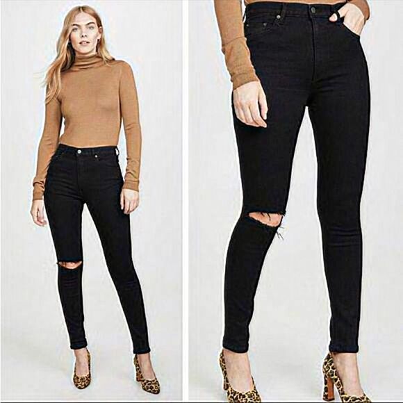 Reformation Faded Black Destroyed High & Skinny Jeans Size 29 - Picture 2 of 9